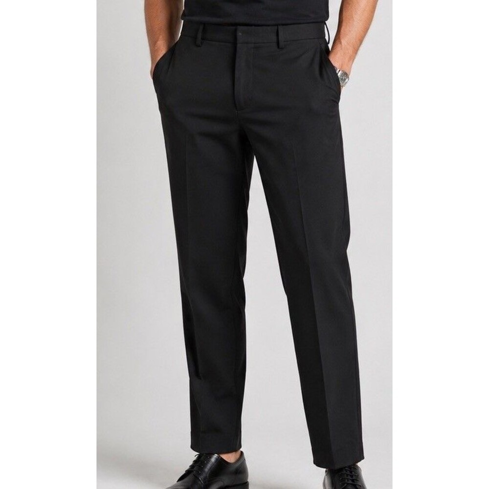 Haggar Premium Comfort Dress Pants 42x29 Black Classic Fit Flat Front Mens